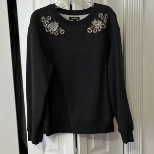 Express Charcoal Sweatshirt with Embellished Accents